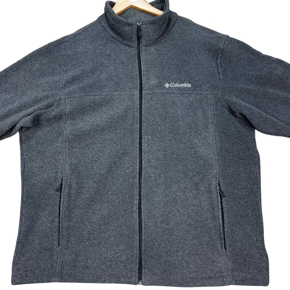 Columbia Jacket Mens XL Charcoal Gray Heathered Full Zip‎ Fleece Zip Pocket EUC